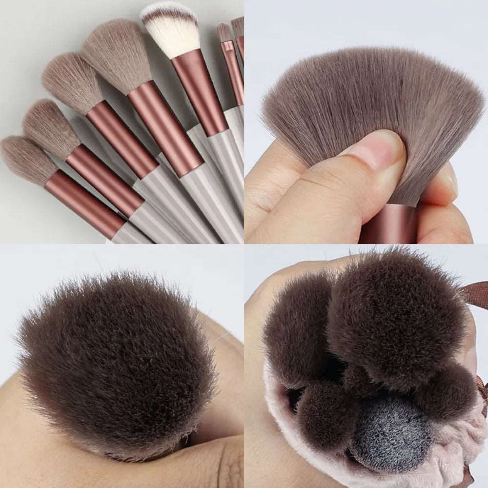 13Pcs Makeup Brush Set - Brown brush fur detail