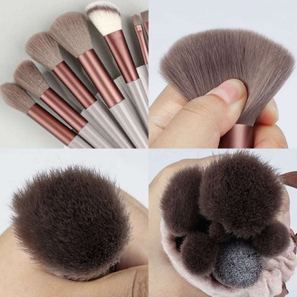 13Pcs Makeup Brush Set - Brown brush fur detail