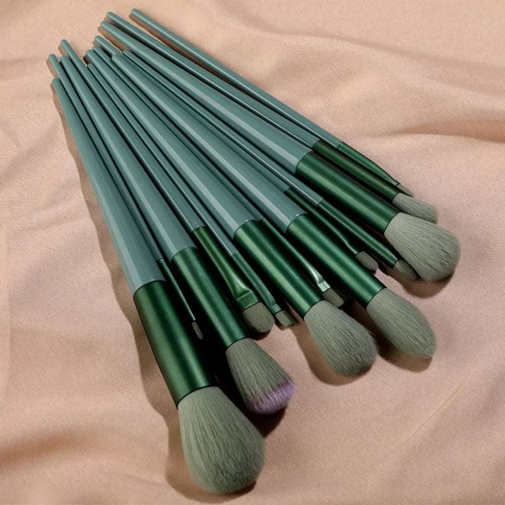 13Pcs Makeup Brush Set - Green without bag