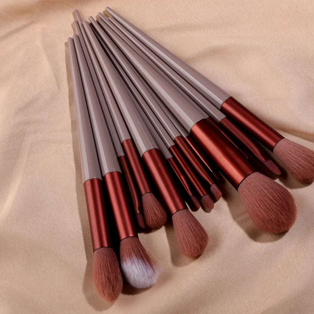 13Pcs Makeup Brush Set - Brown without bag