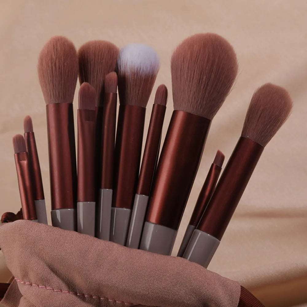 13Pcs Makeup Brush Set - Brown with bag