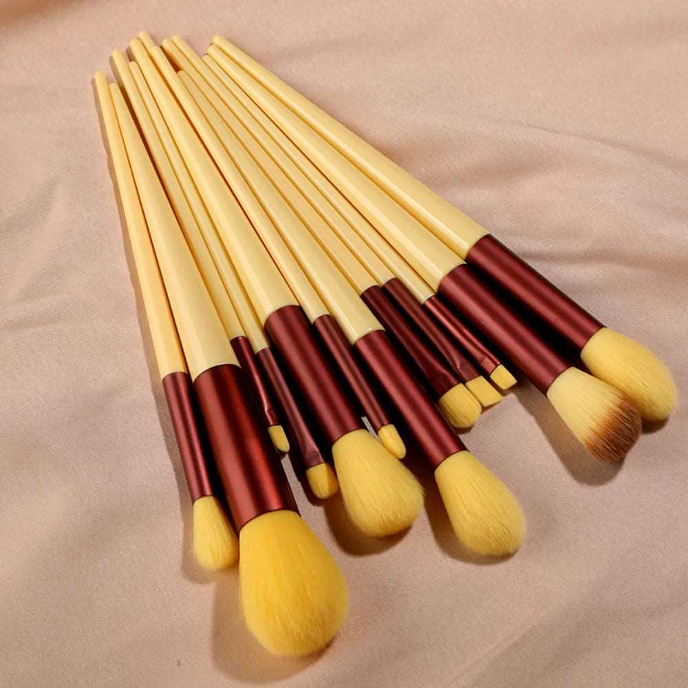 13Pcs Makeup Brush Set - Yellow without bag