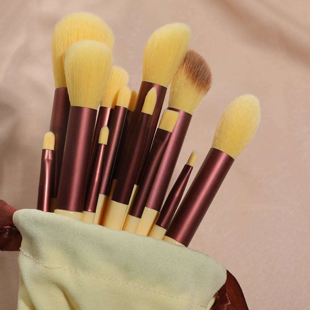 13Pcs Makeup Brush Set - Yellow with bag